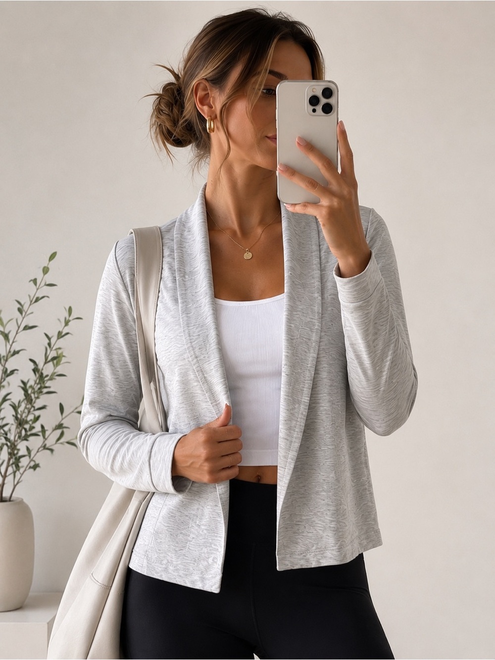 Tart Heather Grey Open Front Knit Blazer Cardigan Lightweight Jacket M